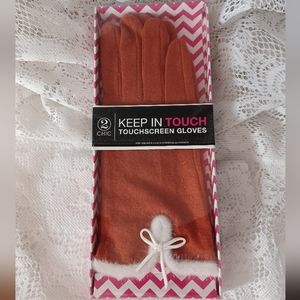 NEW IN BOX 2 CHIC TOUCH SCREEN GLOVES WITH BOW AND FAUX FUR TRIM, BURNT ORANGE